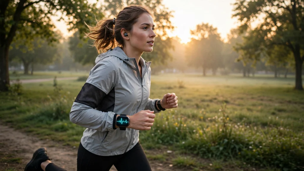 Wearable Health Tech in 2026: From Step Counts to Early Warnings That Matter Runner wearing a smartwatch showing heart rate data at sunrise